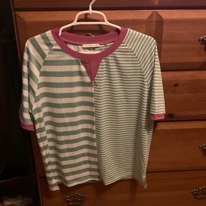 Staccato Mint Green & Pink Striped Short Sleeve Tee